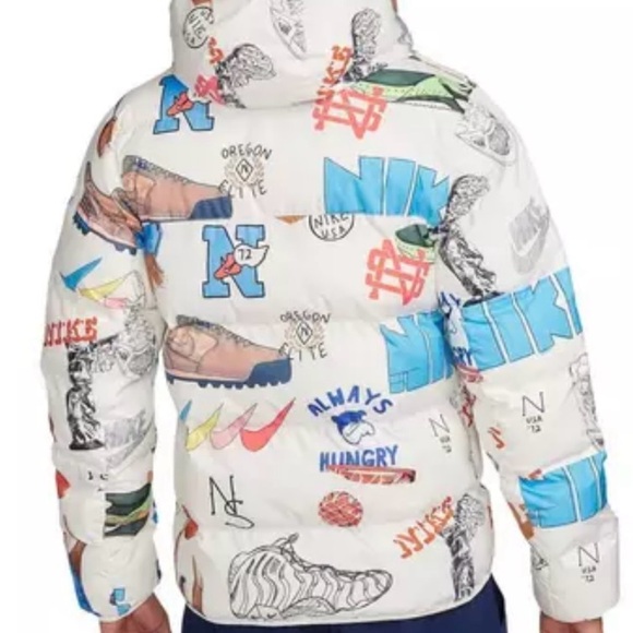 Nike Men's Graphic Puffer coat Jacket - White, Blue, Red size large - Picture 2 of 7